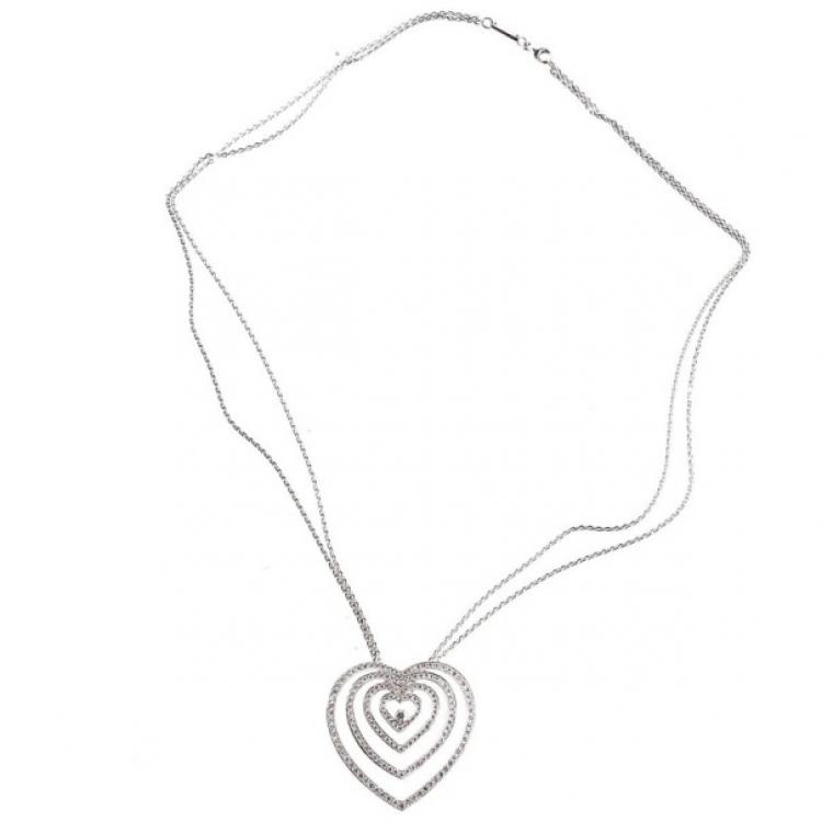 Pre Owned Chopard Diamond Heart 18 K White Gold Necklace