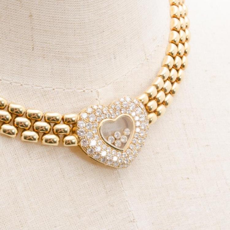 Pre Owned Chopard Happy Diamonds 18 K Yellow Gold Heart Necklace 