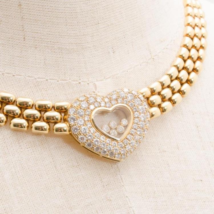Pre Owned Chopard Happy Diamonds 18 K Yellow Gold Heart Necklace 