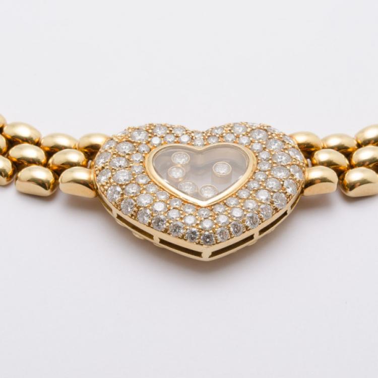 Pre Owned Chopard Happy Diamonds 18 K Yellow Gold Heart Necklace 