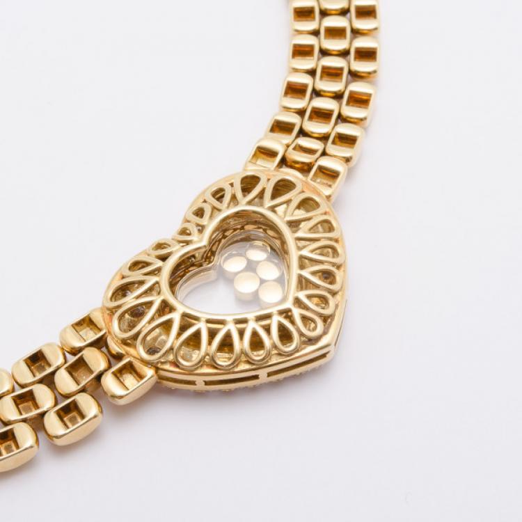 Pre Owned Chopard Happy Diamonds 18 K Yellow Gold Heart Necklace 