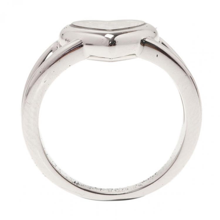 Pre Owned Chopard Happy Diamonds Heart 3 Diamonds White Gold Ring Size 53
