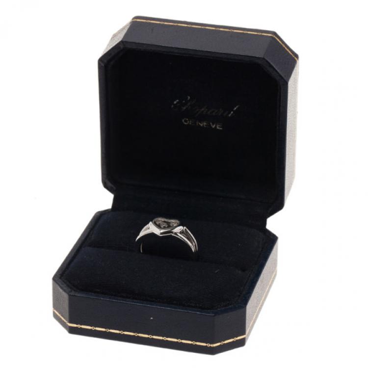 Pre Owned Chopard Happy Diamonds Heart 3 Diamonds White Gold Ring Size 53