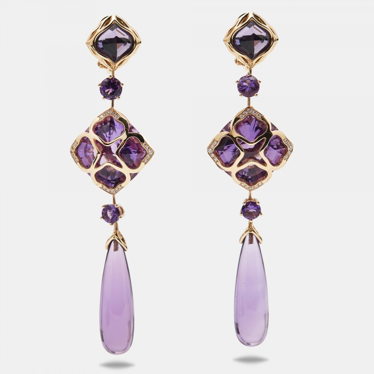 Chopard Imperiale Amethyst Diamond 18k Rose Gold Drop Earrings Chopard The Luxury Closet