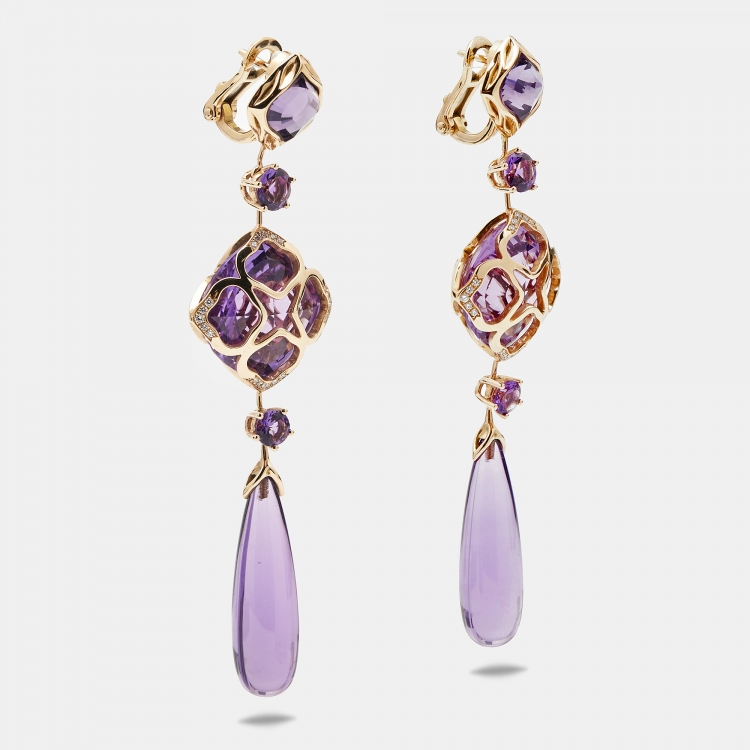 Pre Owned Chopard Imperiale  Amethyst Diamond 18k Rose Gold Drop Earrings