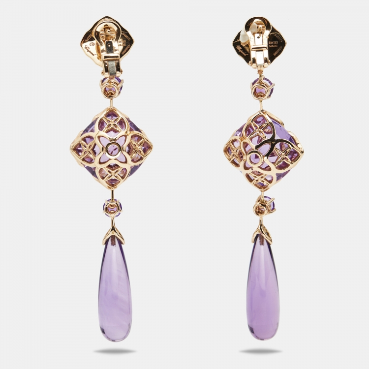 Pre Owned Chopard Imperiale  Amethyst Diamond 18k Rose Gold Drop Earrings
