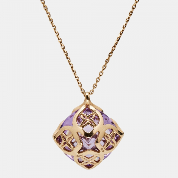 Pre Owned Chopard Imperiale Amethyst Diamond 18k Rose Gold Pendant Necklace