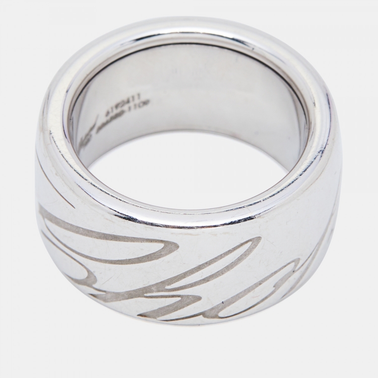 Pre Owned Chopard Chopardissimo Signature 18k White Gold Revolving Ring Size 52