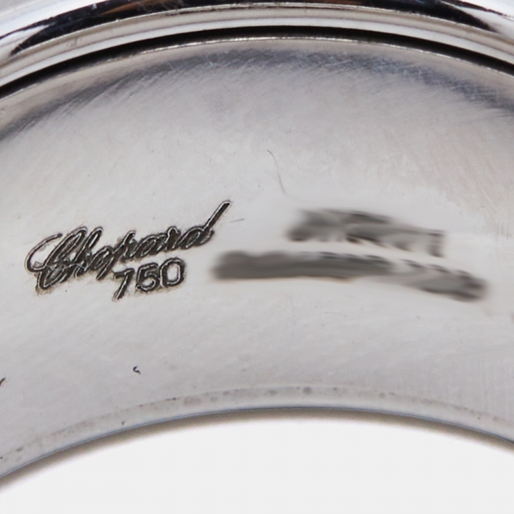 Pre Owned Chopard Chopardissimo Signature 18k White Gold Revolving Ring Size 52