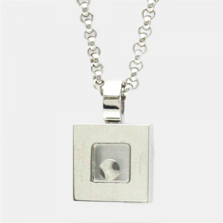 Pre Owned Chopard Happy Diamonds Square 18K White Gold Diamond Necklace 