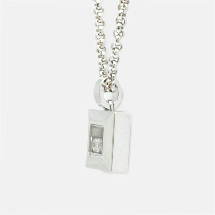 Pre Owned Chopard Happy Diamonds Square 18K White Gold Diamond Necklace 