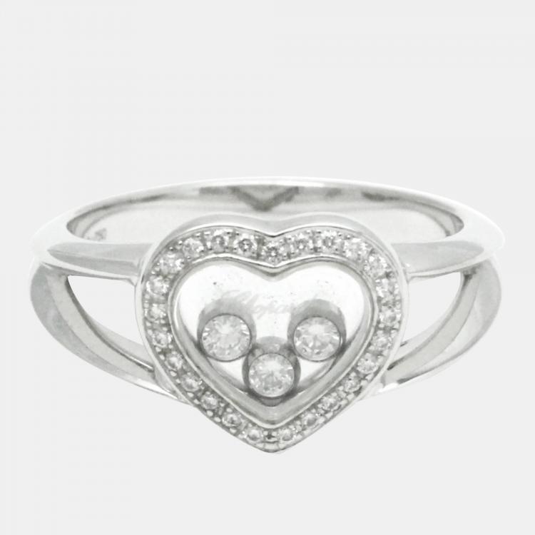 Pre Owned Chopard 18K White Gold and Diamond Happy Diamonds Icons Heart Ring EU 54.5