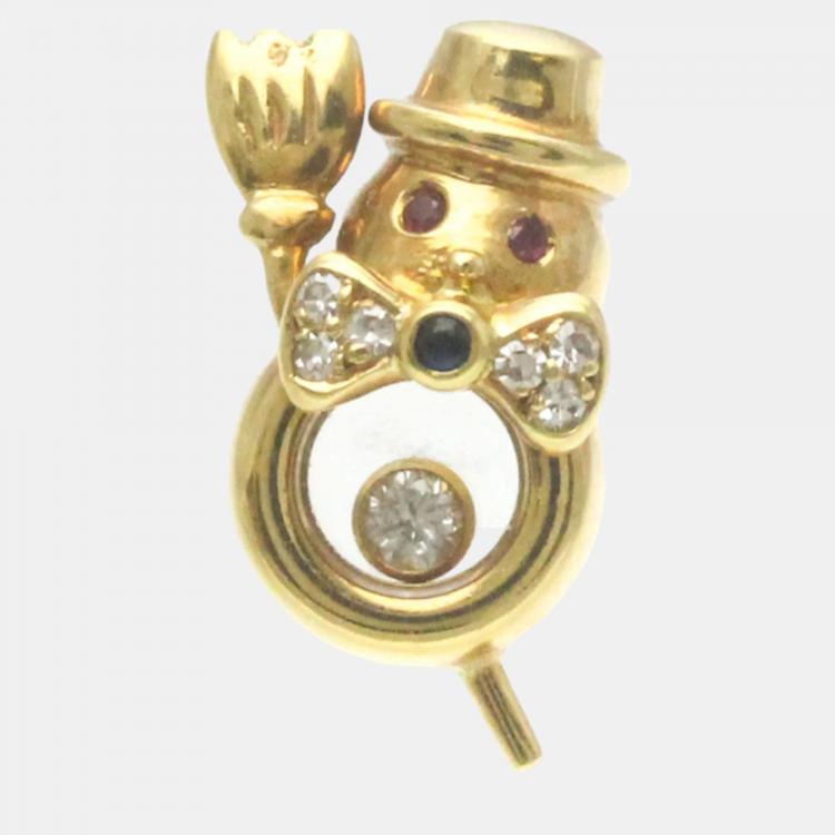 Chopard 18K Yellow Gold Diamond Ruby and Sapphire Happy Diamonds Teddy Bear Pin Chopard The Luxury Closet