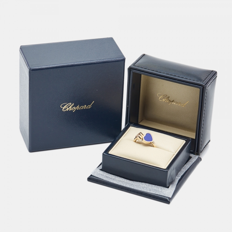 Pre Owned Chopard Happy Hearts Lapiz Lazuli Diamond 18k Rose Gold Ring Size 50