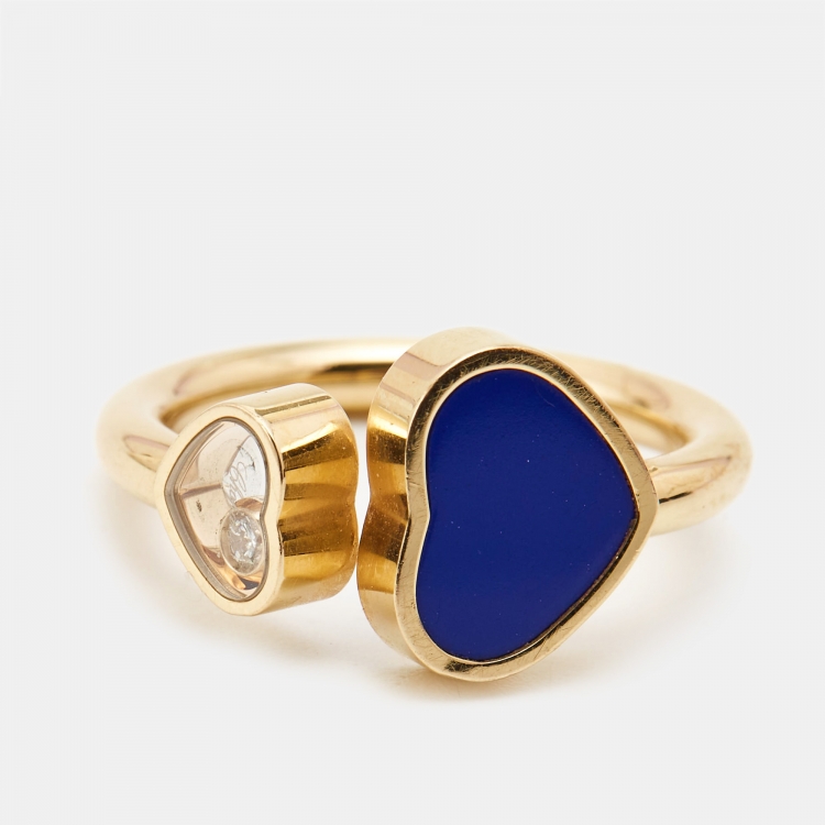 Pre Owned Chopard Happy Hearts Lapiz Lazuli Diamond 18k Rose Gold Ring Size 50