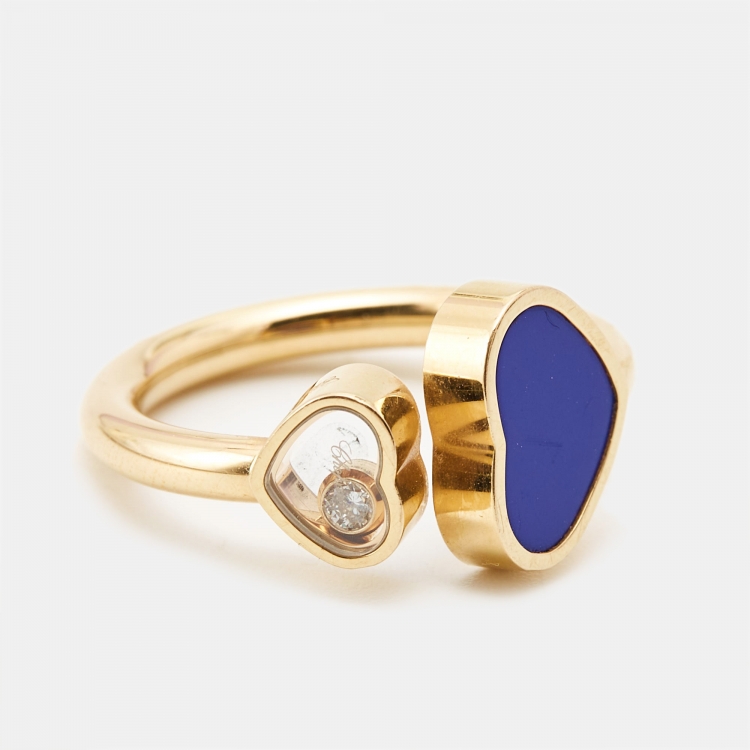 Pre Owned Chopard Happy Hearts Lapiz Lazuli Diamond 18k Rose Gold Ring Size 50