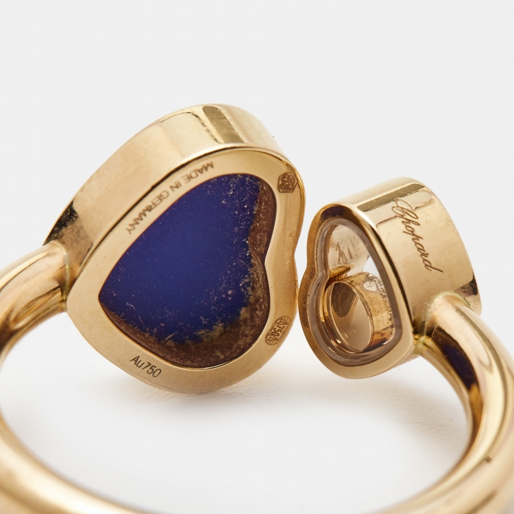 Pre Owned Chopard Happy Hearts Lapiz Lazuli Diamond 18k Rose Gold Ring Size 50
