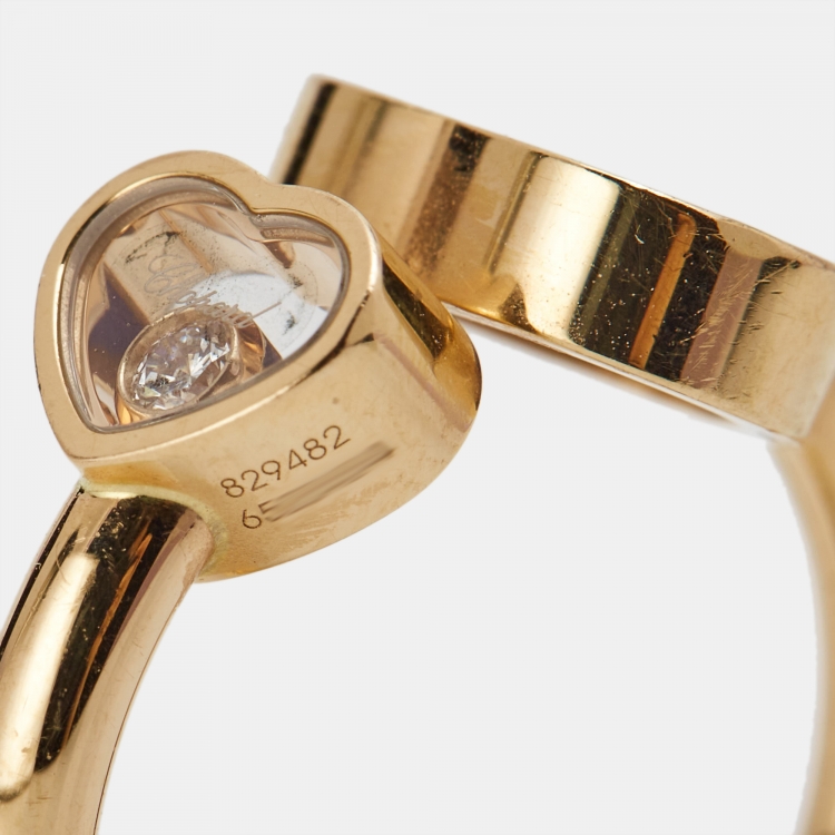 Pre Owned Chopard Happy Hearts Lapiz Lazuli Diamond 18k Rose Gold Ring Size 50