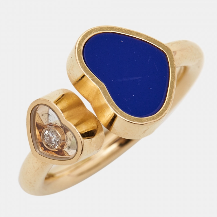 Pre Owned Chopard Happy Hearts Lapiz Lazuli Diamond 18k Rose Gold Ring Size 50
