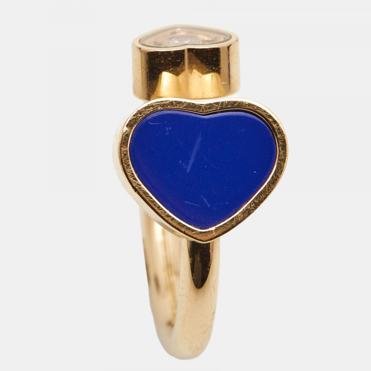 Pre Owned Chopard Happy Hearts Lapiz Lazuli Diamond 18k Rose Gold Ring Size 50