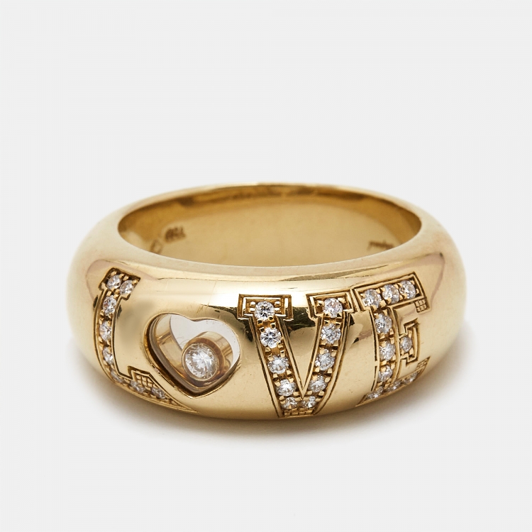 Pre Owned Chopard Happy Diamonds Love Diamond 18K Yellow Gold Ring Size 54