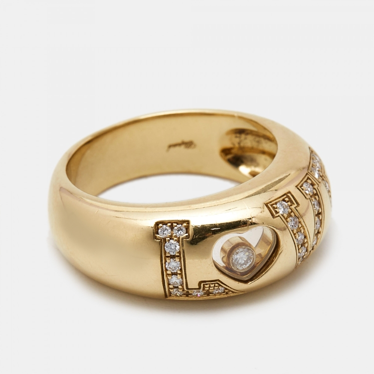 Pre Owned Chopard Happy Diamonds Love Diamond 18K Yellow Gold Ring Size 54