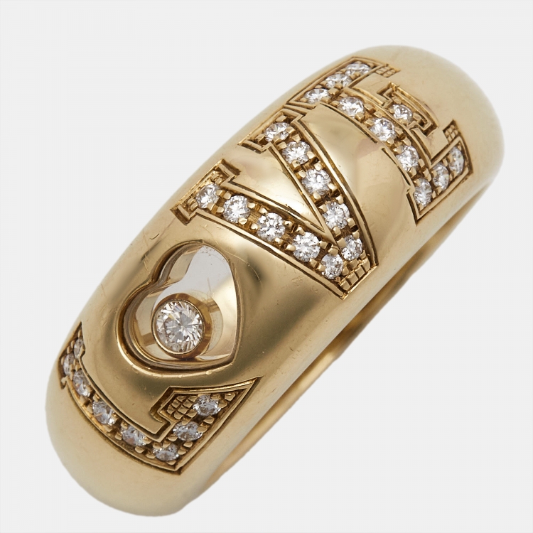 Pre Owned Chopard Happy Diamonds Love Diamond 18K Yellow Gold Ring Size 54