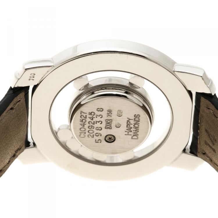 Pre Owned Chopard Mother of Pearl 18K White Gold Happy Diamonds Women's Wristwatch 30 mm