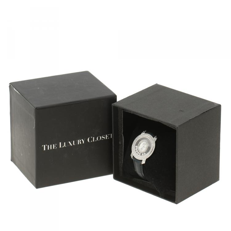 Pre Owned Chopard Mother of Pearl 18K White Gold Happy Diamonds Women's Wristwatch 30 mm