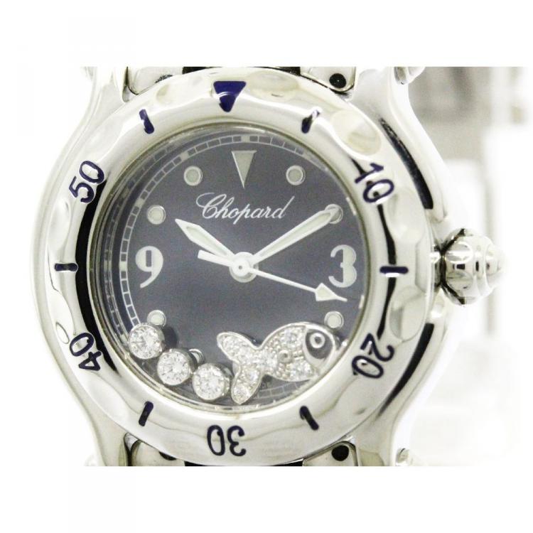 مملوكة مسبقًا Chopard Blue Stainless Steel Happy Sport Women's Wristwatch 26MM