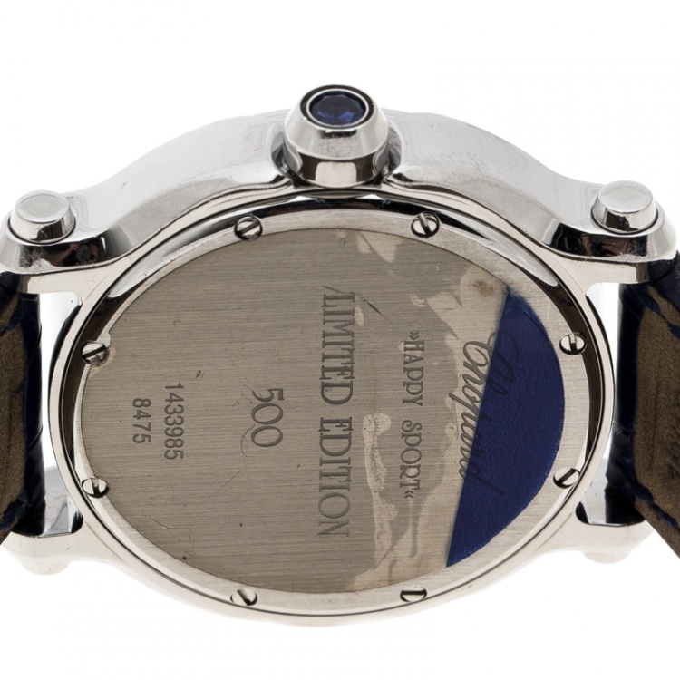 Pre Owned Chopard Blue Mother of Pearl Stainless Steel Happy Sport Diamonds Limited Edition 278475-3013 Women's Wristwatch 34 mm