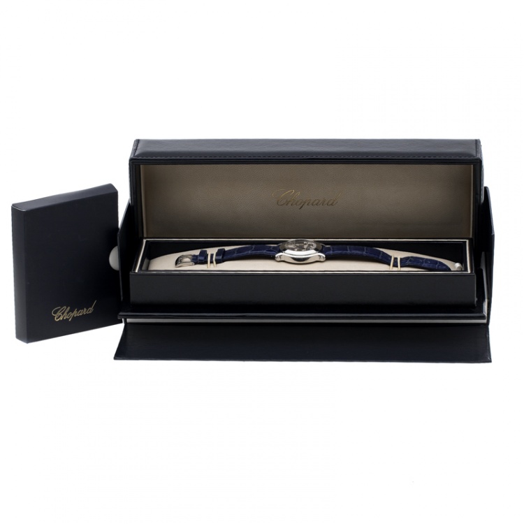 Pre Owned Chopard Blue Mother of Pearl Stainless Steel Happy Sport Diamonds Limited Edition 278475-3013 Women's Wristwatch 34 mm