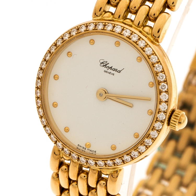 Pre Owned Chopard White 18K Yellow Gold Classic 105911001 Women's Wristwatch 32 mm