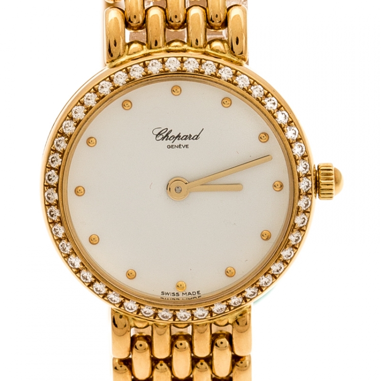 Pre Owned Chopard White 18K Yellow Gold Classic 105911001 Women's Wristwatch 32 mm