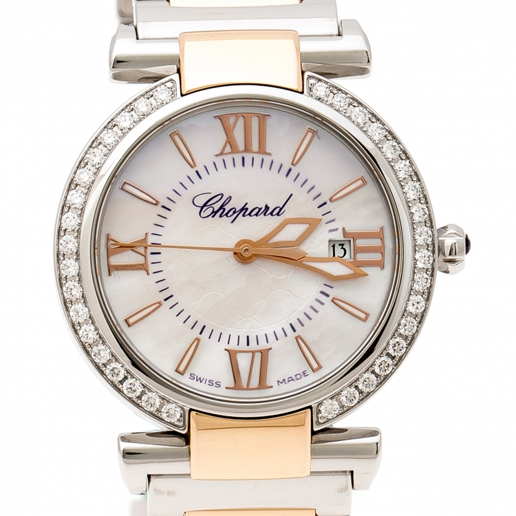 Pre Owned Chopard Mother of Pearl 18K Rose Gold Stainless Steel Diamond Imperiale 388541-6004 Women's Wristwatch 28 mm