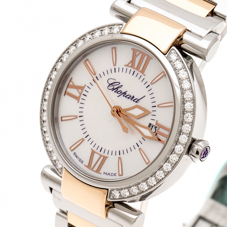 Pre Owned Chopard Mother of Pearl 18K Rose Gold Stainless Steel Diamond Imperiale 388541-6004 Women's Wristwatch 28 mm