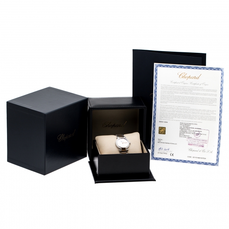 Pre Owned Chopard Mother of Pearl 18K Rose Gold Stainless Steel Diamond Imperiale 388541-6004 Women's Wristwatch 28 mm