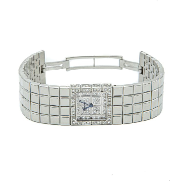 Pre Owned Chopard Silver Steel Full Diamond Ice Cube Women's Watch 22MM