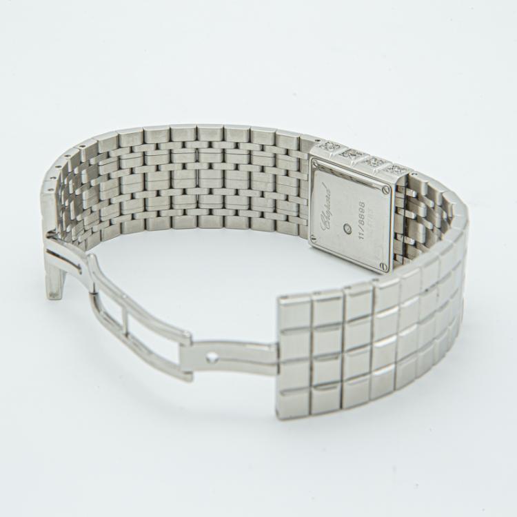 Pre Owned Chopard Silver Steel Full Diamond Ice Cube Women's Watch 22MM