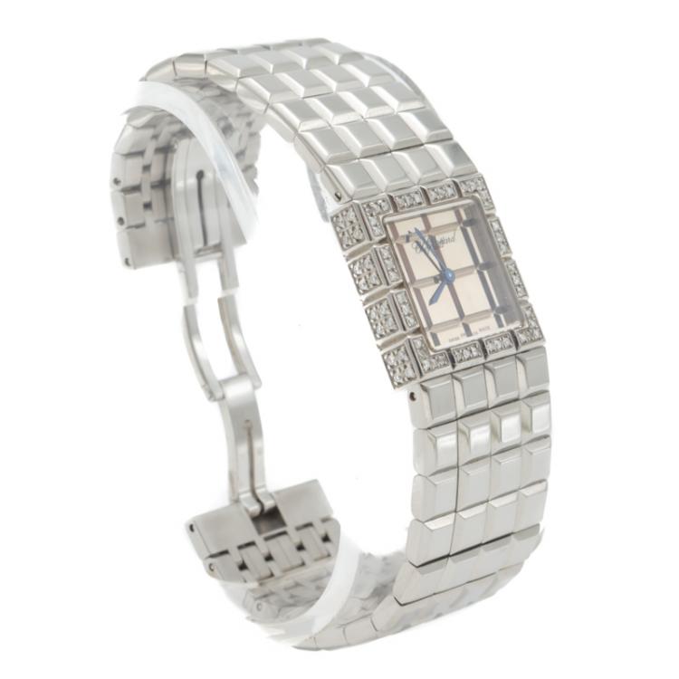 Pre Owned Chopard Silver Steel Ice Cube Diamond Bezel Women'S Watch 22MM