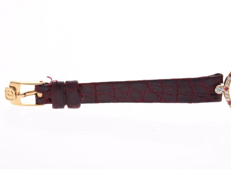 Pre Owned Chopard Champagne 18K Yellow Gold Ruby And Diamonds Happy Women's Wristwatch 23 MM