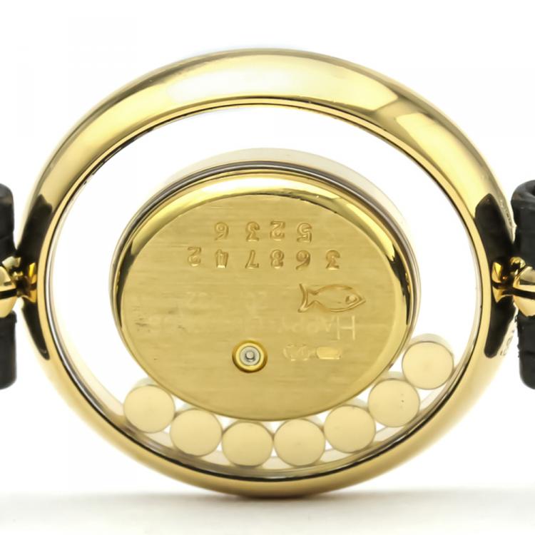 Pre Owned Chopard Gold Diamonds 18K Yellow Gold Happy Diamond 20/4292 Women's Wristwatch 24 MM
