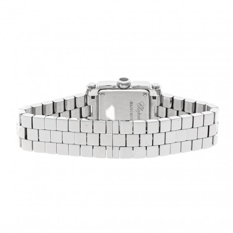 Pre Owned Chopard MOP Diamonds Happy Sport Square Stainless Steel 278516-3004 Women's Wristwatch 24 MM                                                                                                                                                      