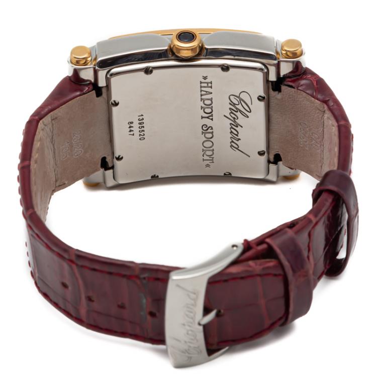 Pre Owned Chopard White Mother Of Pearl Happy Sport Steel & Yellow Gold Diamond Watch 36MM