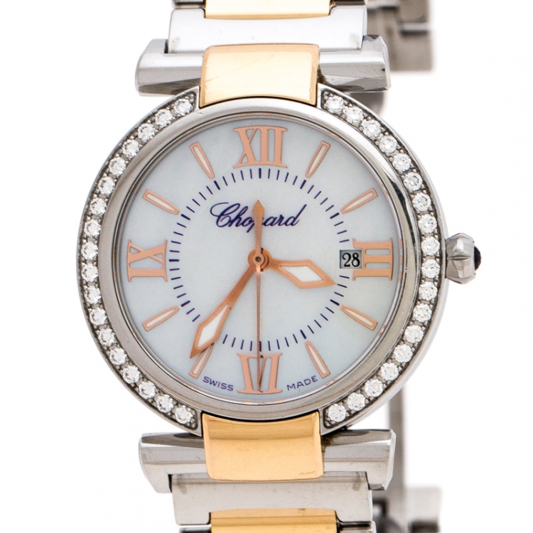 Pre Owned Chopard Mother of Pearl 18K Rose Gold Stainless Steel Diamonds Imperiale 8541 Women's Wristwatch 28 mm
