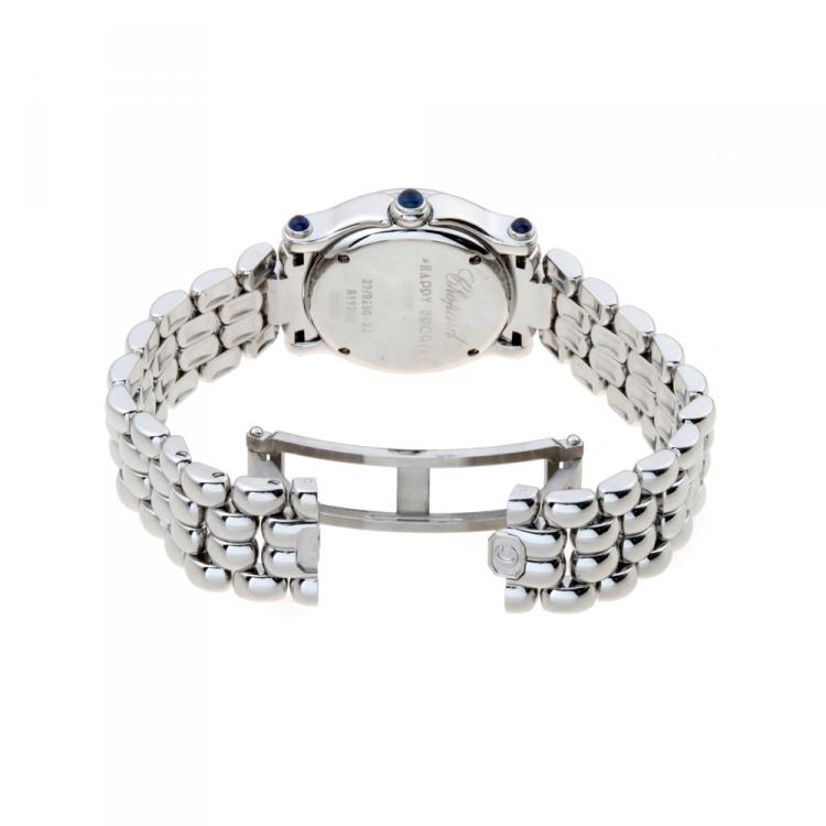 Pre Owned Chopard White Stainless Steel Happy Sport Diamond 27 8250-23 Women's Wristwatch 26MM