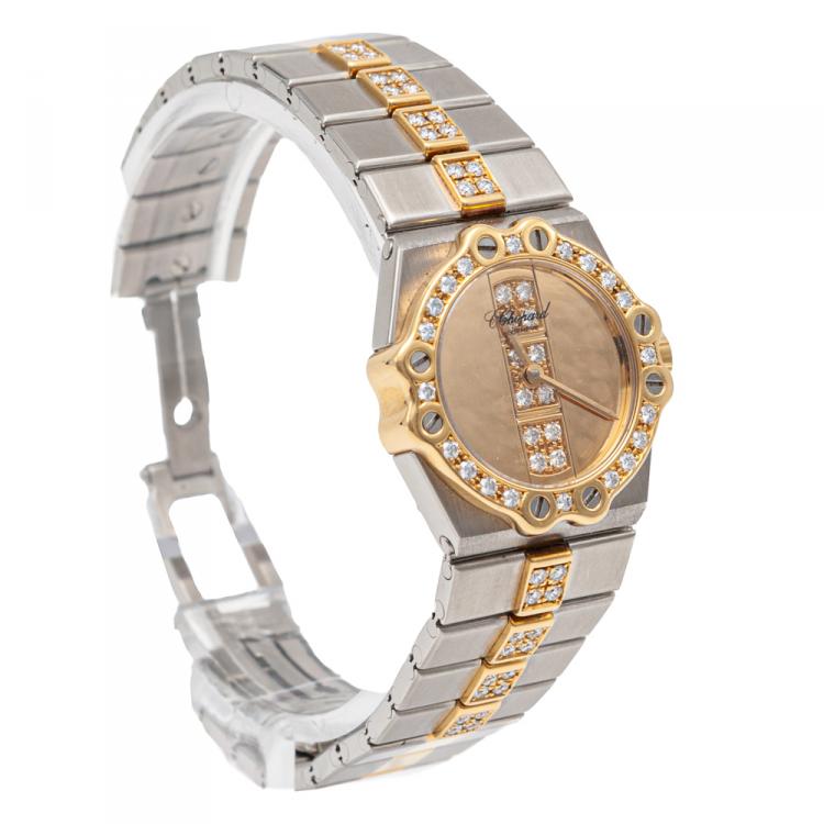 Pre Owned Chopard Gold Saint Moritz Steel & Yellow Gold Full Diamonds Women'S Watch 24MM