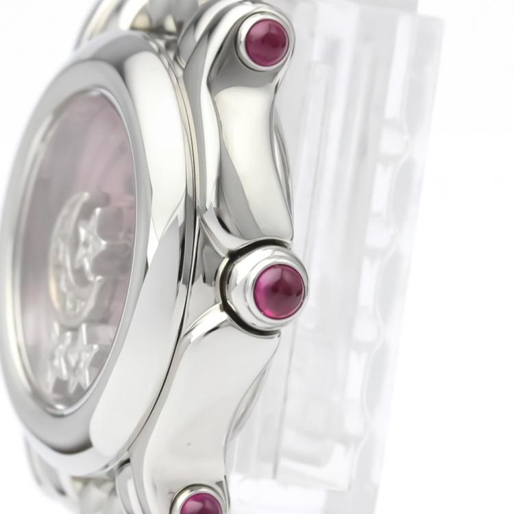 Pre Owned Chopard Pink MOP Stainless Steel Diamond Happy Sport 27/8250-21 Women's Wristwatch 26MM