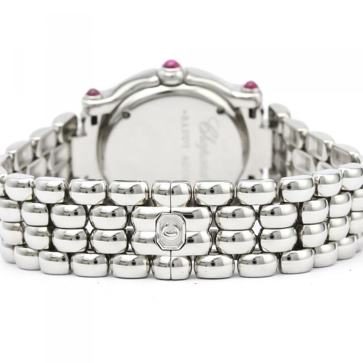 Pre Owned Chopard Pink MOP Stainless Steel Diamond Happy Sport 27/8250-21 Women's Wristwatch 26MM