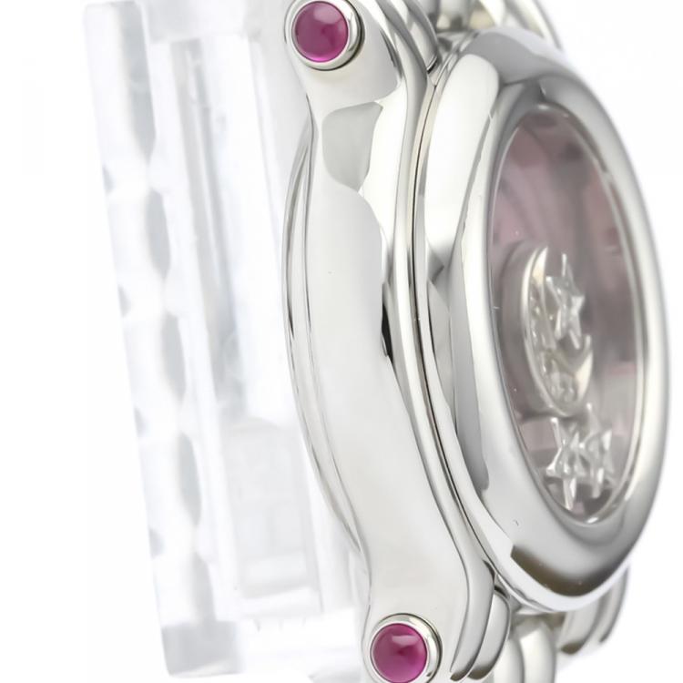 Pre Owned Chopard Pink MOP Stainless Steel Diamond Happy Sport 27/8250-21 Women's Wristwatch 26MM